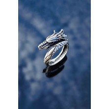 Trend Collection Unisex Antik Gümüş Kaplama Ejderha Model Ayarlanabilir Yüzük
