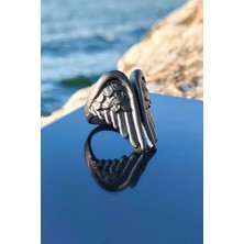 Trend Collection Antik Melek Kanat Ayarlanabilir Siyah Yüzük