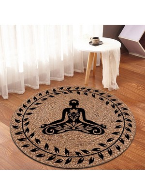 Bonny Home  Yoga Desenli Jüt Yuvarlak Hasır Halı Yolluk Salon Oda Mutfak Halısı KS-1045