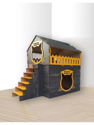 Aswood Teras Katlı Dekoratif Ahşap Kedi Yuvası