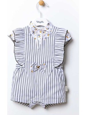 Babydola Kız  Bebek Pamuklu Fırfır Kenarlı Arkadan Çapraz Bağlamalı 2 Li Salopet Tulum