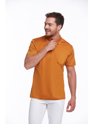 Hatemoğlu Erkek Turuncu Regular Fit Merserize %100 Pamuk Basic Polo Yaka Tişört