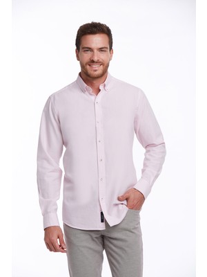 Hatemoğlu Erkek Pembe Comfort Fit %100 Pamuk Uzun Kollu Basic Gömlek