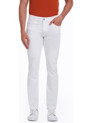 Hatemoğlu Erkek Beyaz Regular Fit Yüksek Bel Düz Paça Basic Kot Pantolon