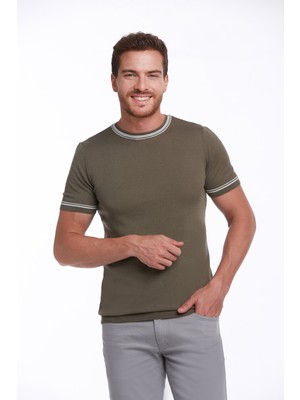 Hatemoğlu Erkek Haki Slim Fit Basic Bisiklet Yaka Triko Tişört