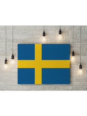 Satürn Design Isveç Bayrağı Kanvas Tablo 40 x 55 cm Dekoratif Tablo