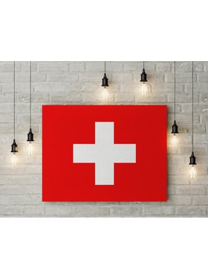 Satürn Design Isviçre Bayrağı Kanvas Tablo 40 x 55 cm Dekoratif Tablo