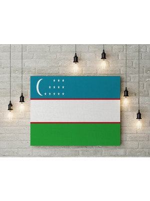 Saturndesign Özbekistan Bayrağı Kanvas Tablo 40 x 55 cm Dekoratif Tablo