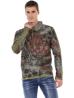 Cipo & Baxx CL468 Şal Yaka Desenli Sweatshirt