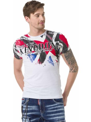 Cipo & Baxx CT683 Bayrak Baskılı Beyaz Tişört