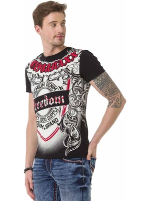 Cipo & Baxx CT690 Desenli Siyah O Yaka Tişört