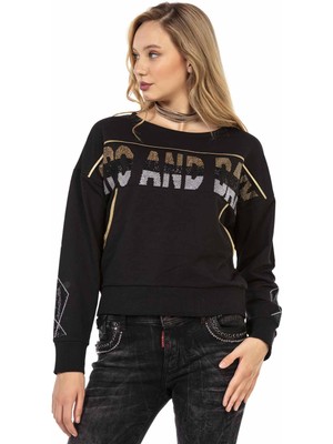 Cipo & Baxx WL296 Sırt Detaylı Kısa Siyah Sweatshirt