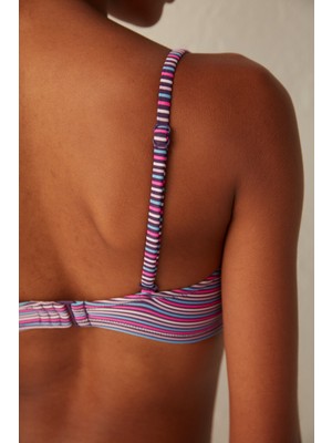 Çok Renkli Çizgili Paloma Straplez Bikini Üstü