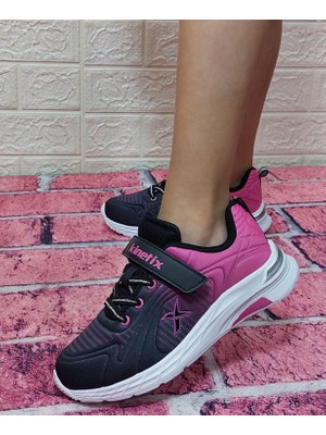 Kinetix Libra Siyah-Fuşya Cırtlı Hafif Kız Çocuk Spor Ayakkabı