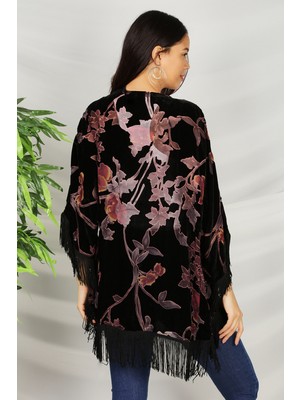 Select Moda Kadın Siyah Püsküllü Kimono