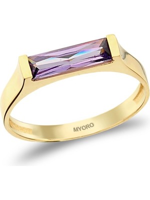 MYOROGOLD 14 Ayar Altın Amatis Taşlı Baget Yüzük