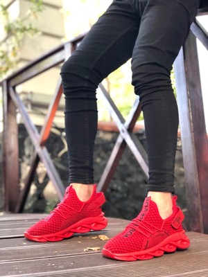 Maysolasta ER0350 Yüksek Taban Tarz Sneakers Cırt Detaylı Kırmızı Erkek Spor Ayakkabısı