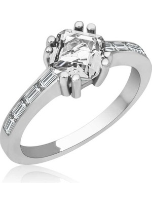 Gumush Gümüş Beyaz Baget Tek Taş Kadın Yüzük