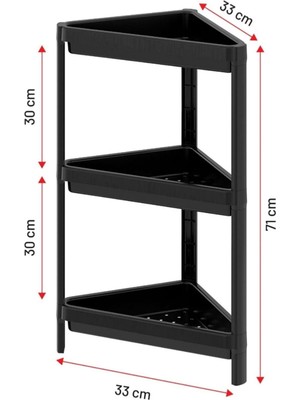Tıkla Sende Vera Bath 3 Katlı Köşeli Üçgen Siyah Banyo Rafı