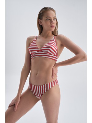 Dagi Kırmızı-Beyaz Normal Bel Bikini Alt
