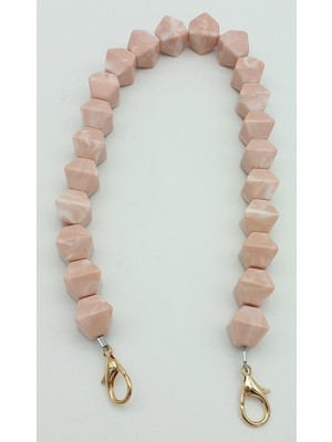 Angel Çanta Aksesuar Akrilik Sekizgen Boncuklu Pudra Renk 50 cm Çanta Sapı