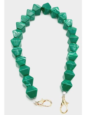 Angel Çanta Aksesuar Akrilik Sekizgen Boncuklu Yeşil Renk 50 cm Çanta Sapı