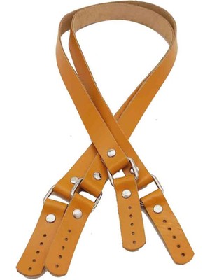 Angel Çanta Aksesuar Hardal Sarı Renk Karedört Model Gerçek Deri Çanta Sapı (Gümüş Metal)