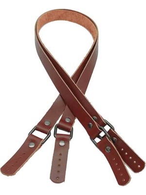 Angel Çanta Aksesuar Kızıl Kahve Karedört Model Gerçek Deri Çanta Sapı (Füme Metal)