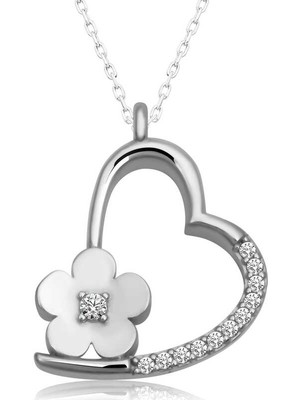Gumush Gümüş Çiçekli Kalp Kadın Kolye
