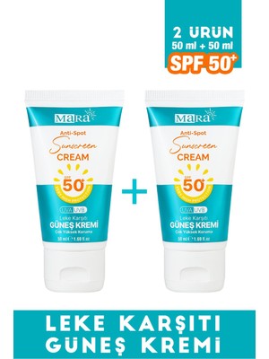 Mara Spf 50+ Leke Karşıtı Yüz Güneş Kremi Tüm Cilt Tipleri Için 50 ml 2 Adet