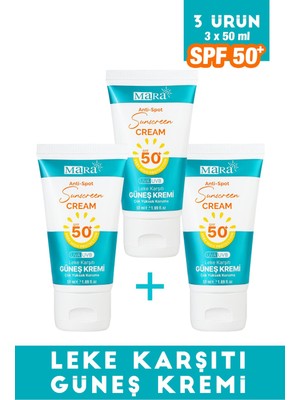 Mara Spf 50+ Leke Karşıtı Yüz Güneş Kremi Tüm Cilt Tipleri Için 50 ml 3 Adet