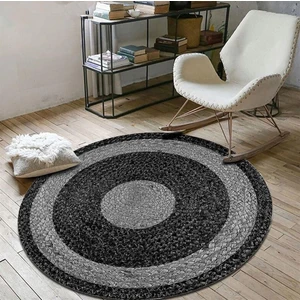 Bonny Home Antrasit & Gri Jüt Yuvarlak Hasır Halı Yolluk Salon Oda Mutfak Halısı KS-1010