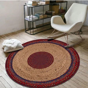 Bonny Home Mürdüm & Bej Jüt Yuvarlak Hasır Halı Yolluk Salon Oda Mutfak Halısı KS-1034