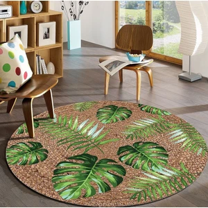 Bonny Home Büyük Yaprak Desen Jüt Yuvarlak Hasır Halı Yolluk Salon Oda Mutfak Halısı KS-1042