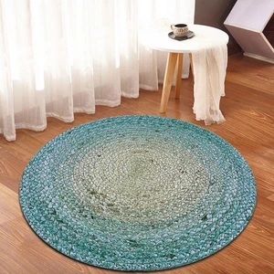 Bonny Home Turkuaz  Jüt Yuvarlak Hasır Halı Yolluk Salon Oda Mutfak Halısı KS-1047