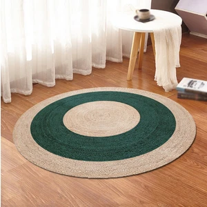 Bonny Home Yeşil & Bej Jüt Yuvarlak Hasır Halı Yolluk Salon Oda Mutfak Halısı KS-1076