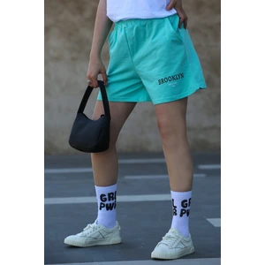 Mad Girls Mint Yeşili Baskılı Şort MG1108