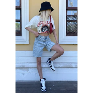 Buz Mavisi Yüksek Bel Regular Fit Basic Kot Şort MG1495