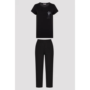 Siyah Base Believe Kapri Pijama Takımı
