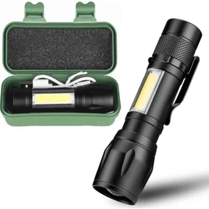 Ultra Güçlü USB Şarjlı El Feneri Kutulu Kamp Feneri Avcılık Feneri