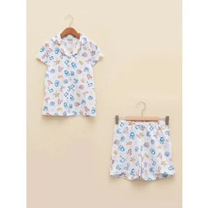 LC Waikiki Gömlek Yaka Baskılı Kısa Kollu Organik Pamuklu Kız Çocuk Şortlu Pijama Takımı