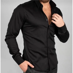 Slim Fit Siyah Dacron Gömlek