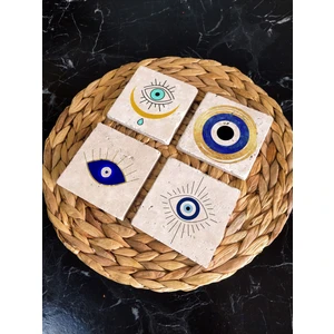 Taş Bardak Altlığı 4'lü Set 10X10X1 cm Nazar Boncuğu Desenli