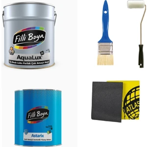 Filli Boya  Aqualux Çok Amaçlı Ahşap Metal Cam Plastik Seramik Boyası 2.5lt+Astarix 2.5lt+Boyama Seti  ANDEZİT40