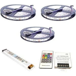15 Metre Iç Rgb Şerit LED Ultra Slim Trafo Kumanda 3 Çip 5050 Double Pcb 15 mt Iç Set