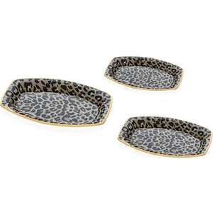 Leopar Somon Altın Yaldızlı Cam Oval Kayık Tabak Takımı