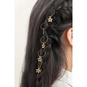 Gold Stars Saç Küpesi Toka Seti