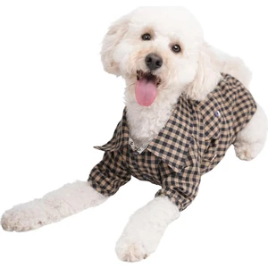 Brown Gingham Shirt Kahverengi Pötikare Gömlek Kedi Köpek Gömleği Kedi Köpek Kıyafeti