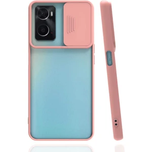 Oppo A76 Kapak Lensi Açılır Kapanır Kamera Korumalı Silikon Kılıf - Pudra