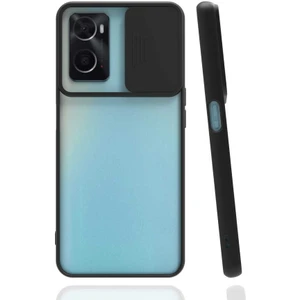 Oppo A96 Kapak Lensi Açılır Kapanır Kamera Korumalı Silikon Kılıf - Siyah